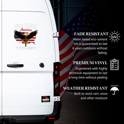 God Bless America 250th Anniversary, Christian Eagle Patriotic Window High Quality UV DTF 3D Decal
