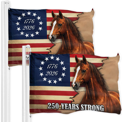 250th Anniversary Flag – 1776 to 2026, Horse & American Flag – 250 Years Strong
