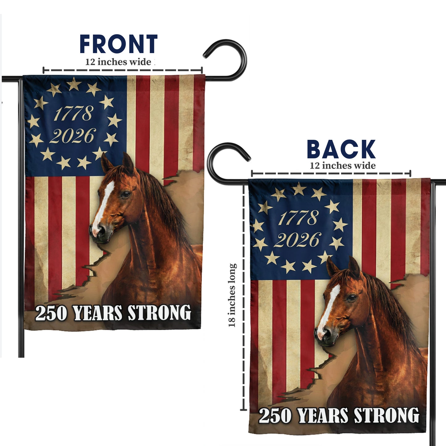 250 Years Strong Horse American Flag 1778 - 2026