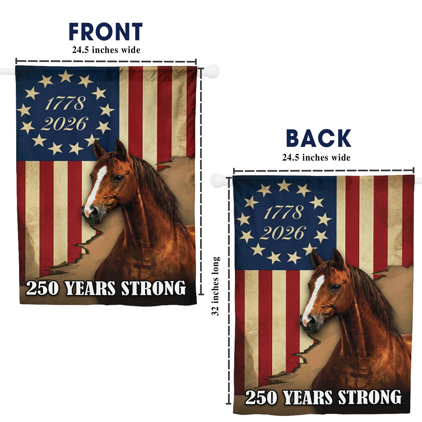 250 Years Strong Horse American Flag 1778 - 2026
