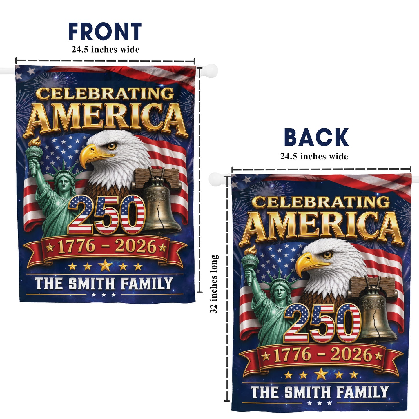 Personalized Patriotic Family 250th Anniversary Flag, Independence Day Yard Sign