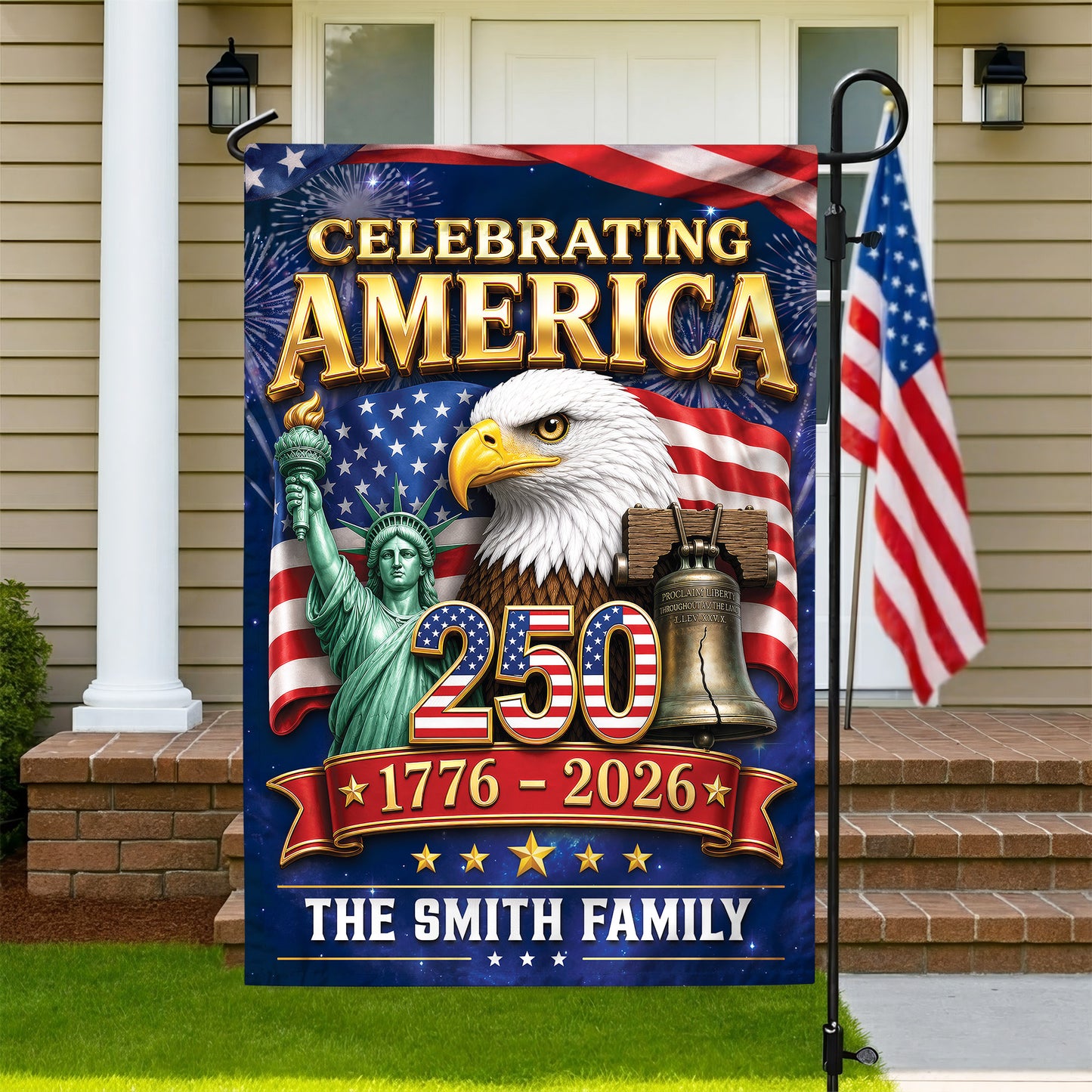 Personalized Patriotic Family 250th Anniversary Flag, Independence Day Yard Sign