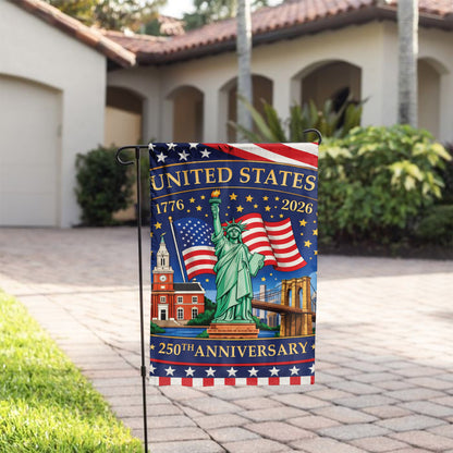 United States 250th Anniversary Flag – Statue of Liberty & American Landmarks, 1776-2026, Patriotic Decor