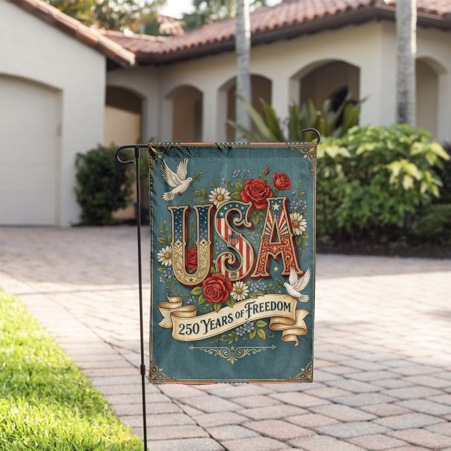 USA 250th Anniversary American Flag, 250 Years Of Freedom Vintage Patriotic Decor
