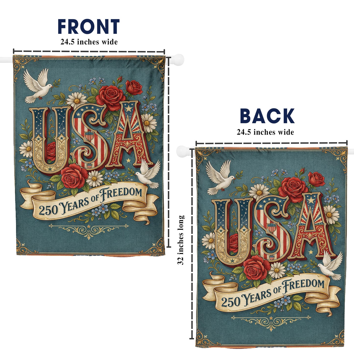 USA 250th Anniversary American Flag, 250 Years Of Freedom Vintage Patriotic Decor