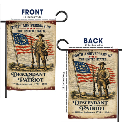 Personalized Descendant Of A Patriot 250th Anniversary Flag, Patriotic American Flag Decor