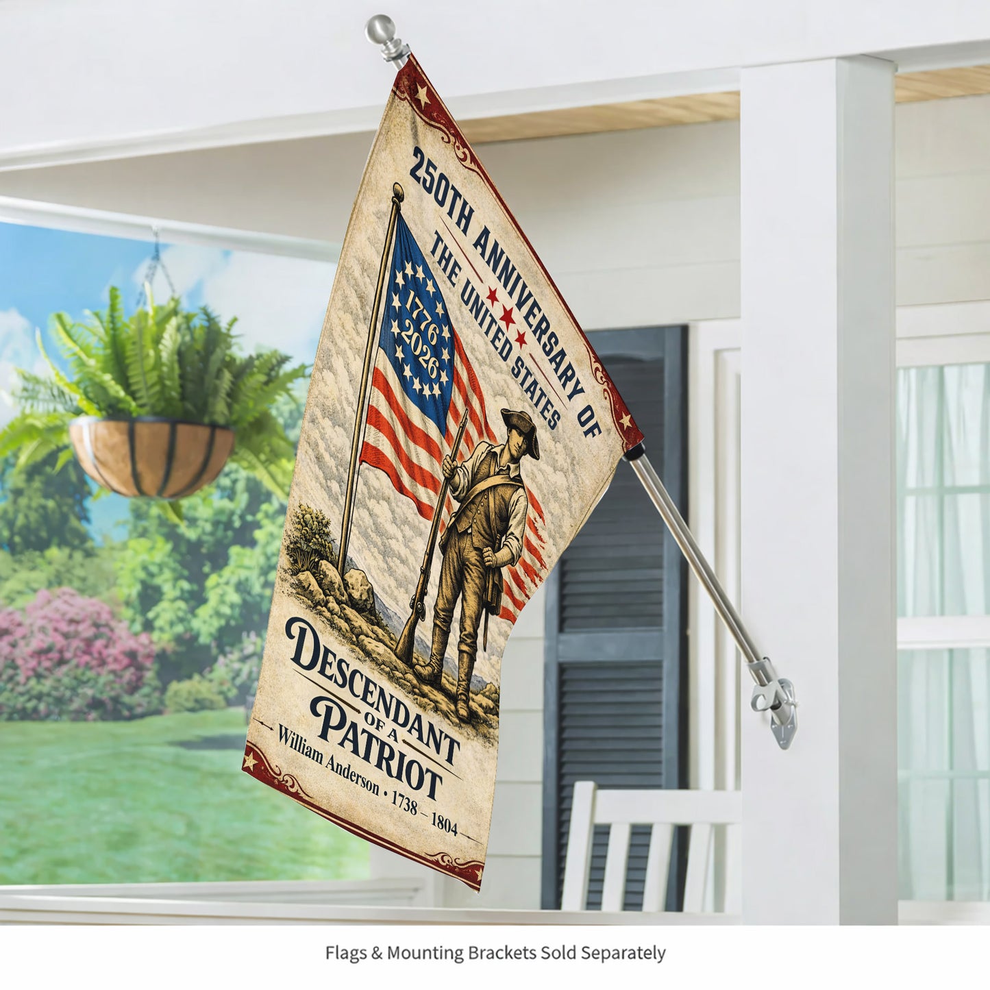 Personalized Descendant Of A Patriot 250th Anniversary Flag, Patriotic American Flag Decor