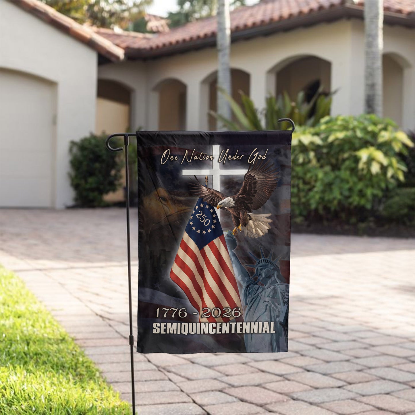 250th Anniversary American Flag, One Nation Under God Patriotic Eagle