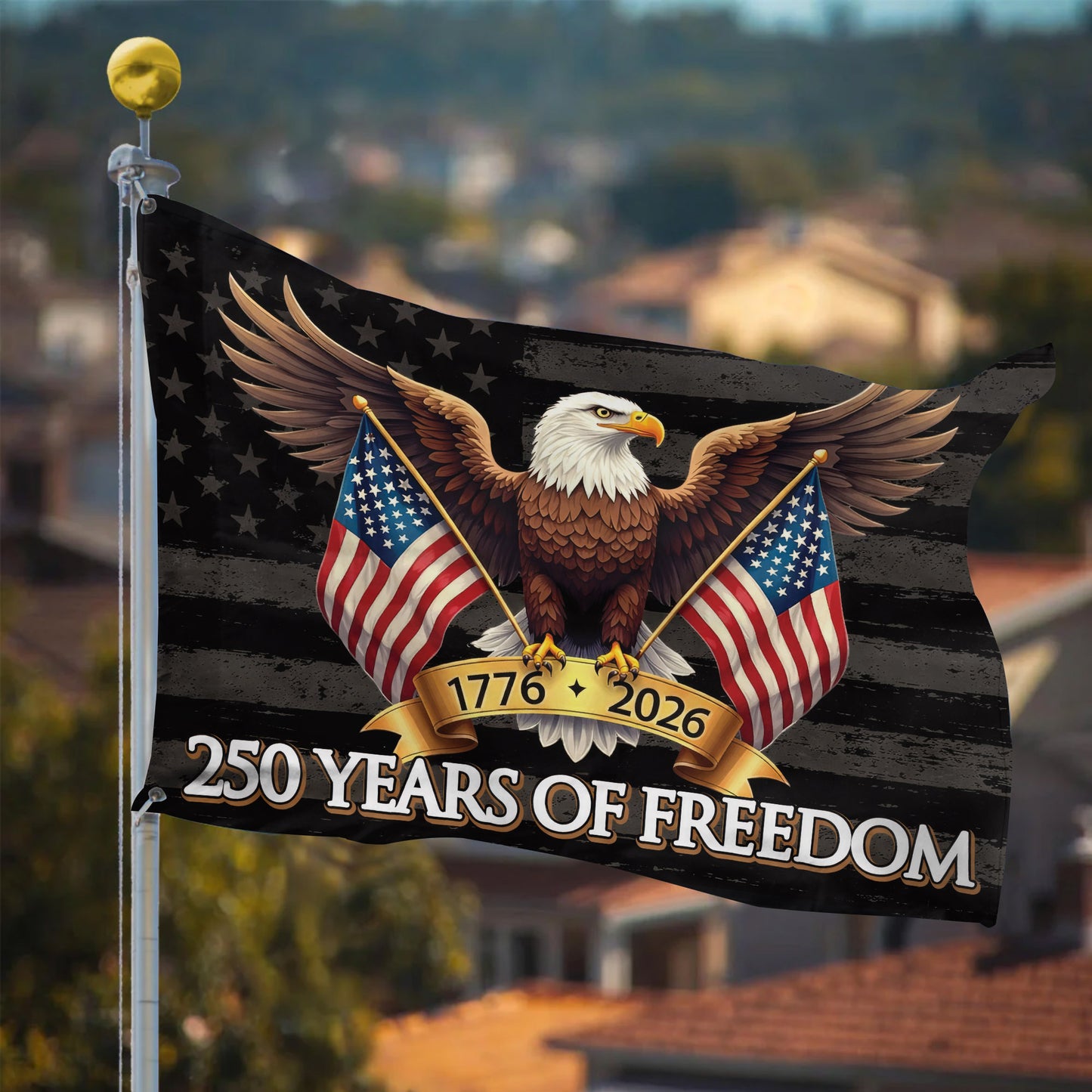 250th Anniversary Freedom Flag - Eagle & American Flags 1776-2026