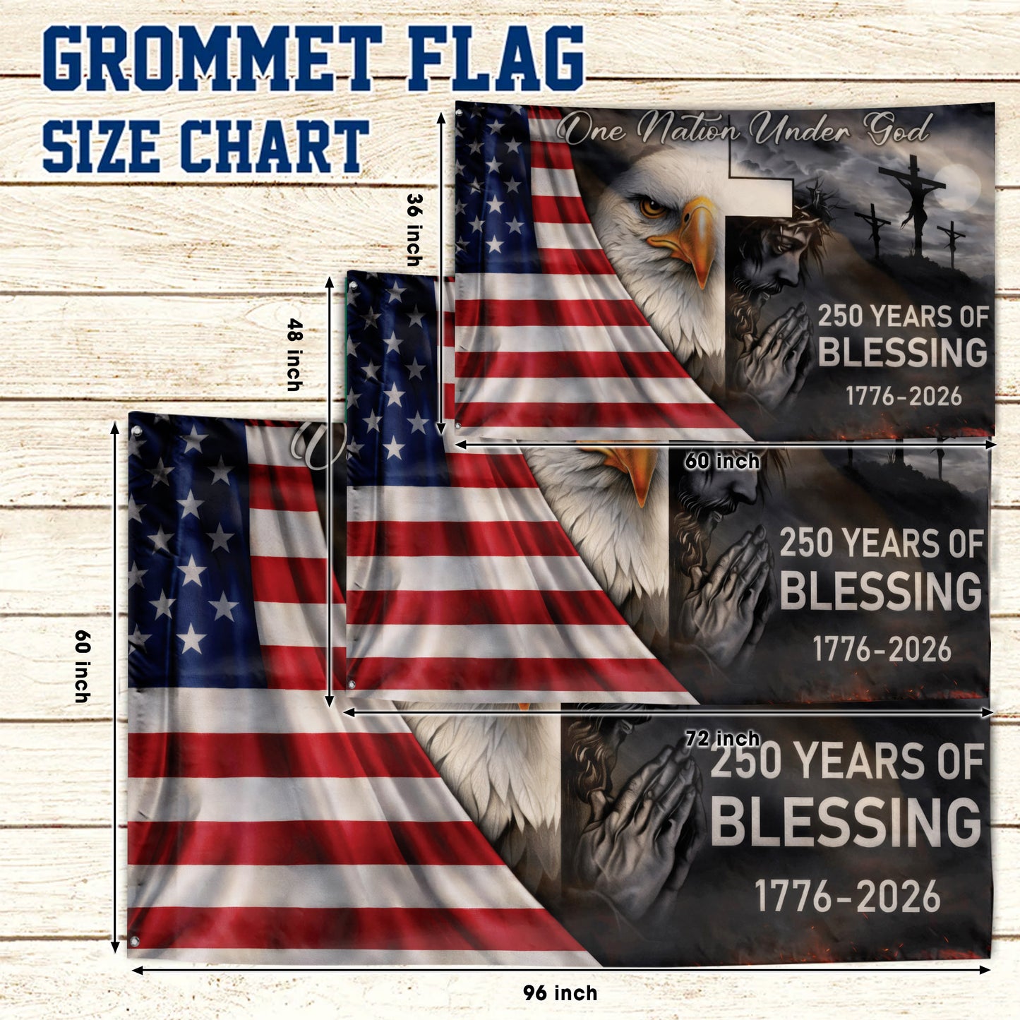 250th Anniversary American Flag One Nation Under God Blessing Flag 1776-2026