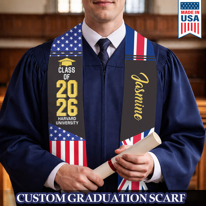 Custom Mixed Flag Graduation Stole Personalized Sash Class of 2026 Flag Stole Gifts