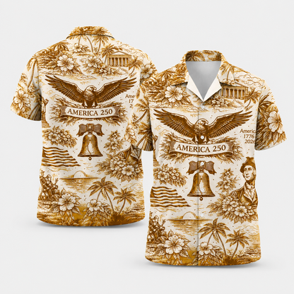 America 250th Anniversary Toile De Jouy Style USA Patriotic Hawaiian Shirt