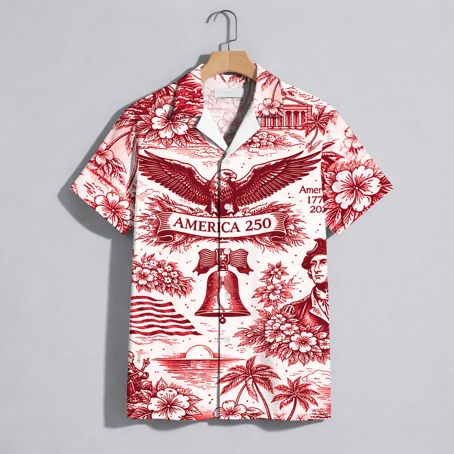 America 250th Anniversary Toile De Jouy Style USA Patriotic Hawaiian Shirt