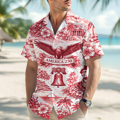 America 250th Anniversary Toile De Jouy Style USA Patriotic Hawaiian Shirt