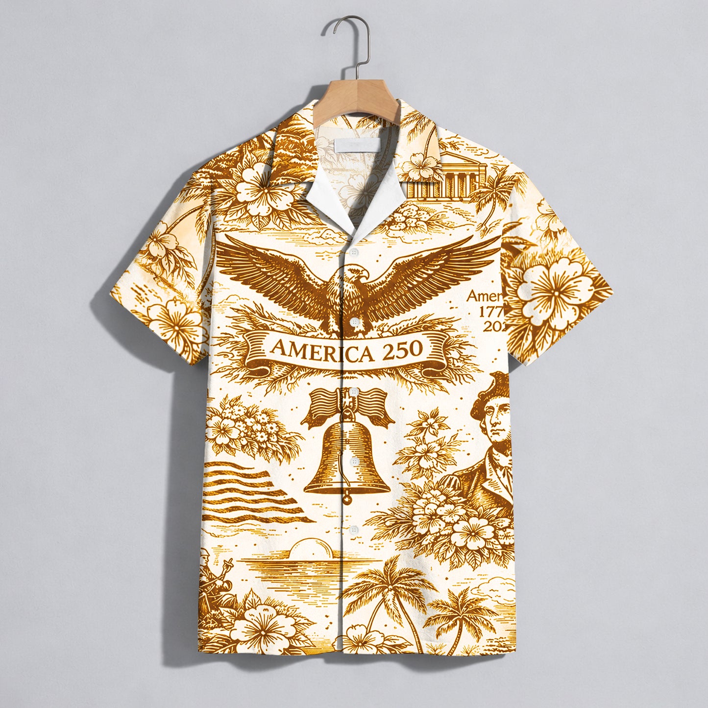 America 250th Anniversary Toile De Jouy Style USA Patriotic Hawaiian Shirt