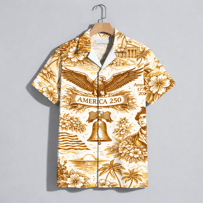 America 250th Anniversary Toile De Jouy Style USA Patriotic Hawaiian Shirt