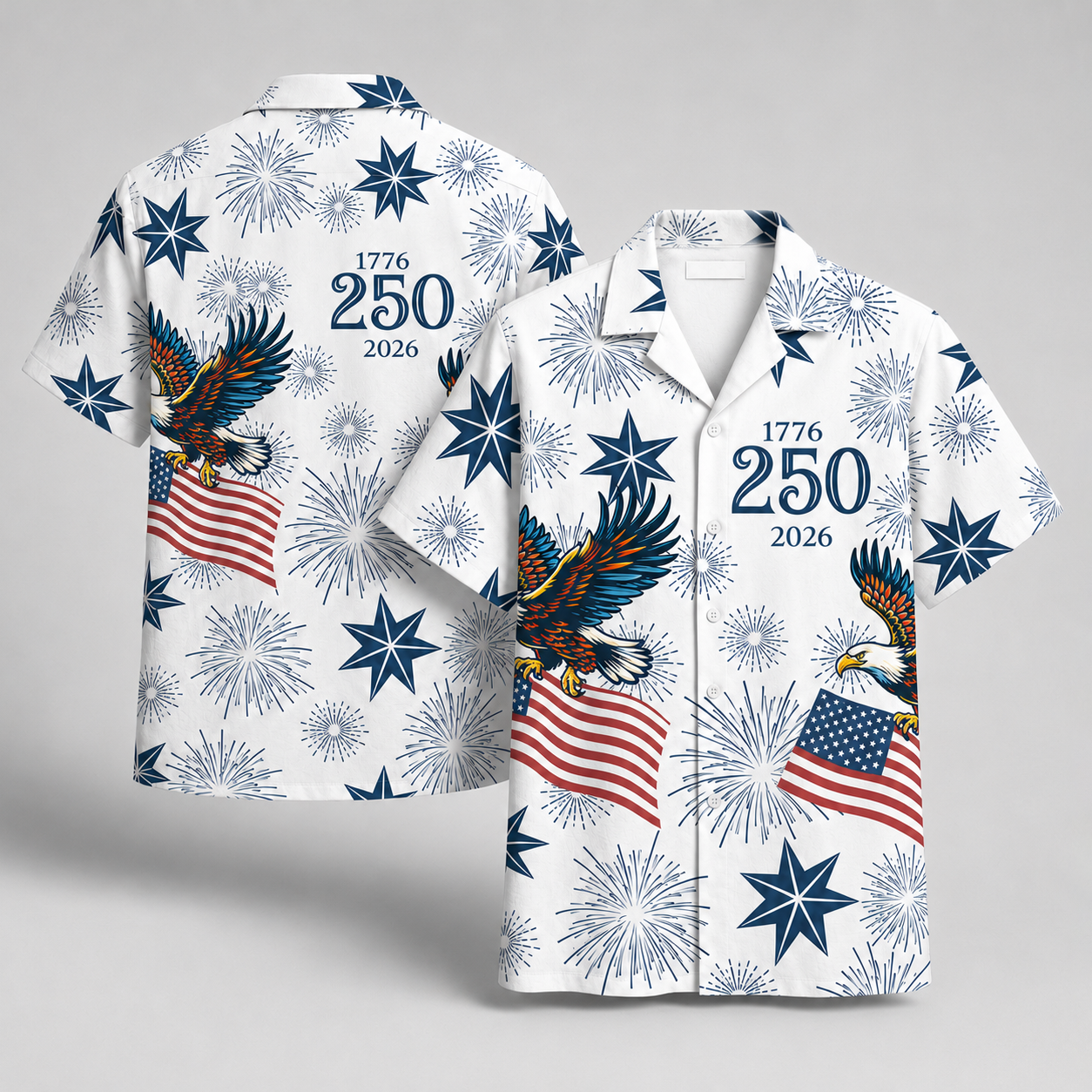 America 250th Anniversary Hawaiian Shirt – Patriotic Eagle & Stars 1776-2026
