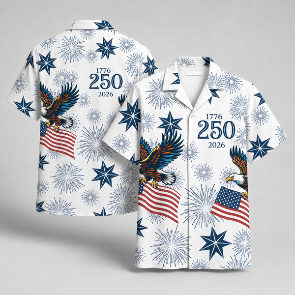 America 250th Anniversary Hawaiian Shirt – Patriotic Eagle & Stars 1776-2026