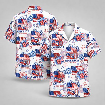 USA 250th Anniversary Hawaiian Shirt – Patriotic Flag Fireworks 1776-2026 America 250