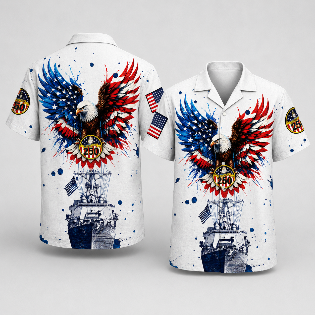 Navy Patriotic Eagle 250th Anniversary - USA Hawaiian Shirt