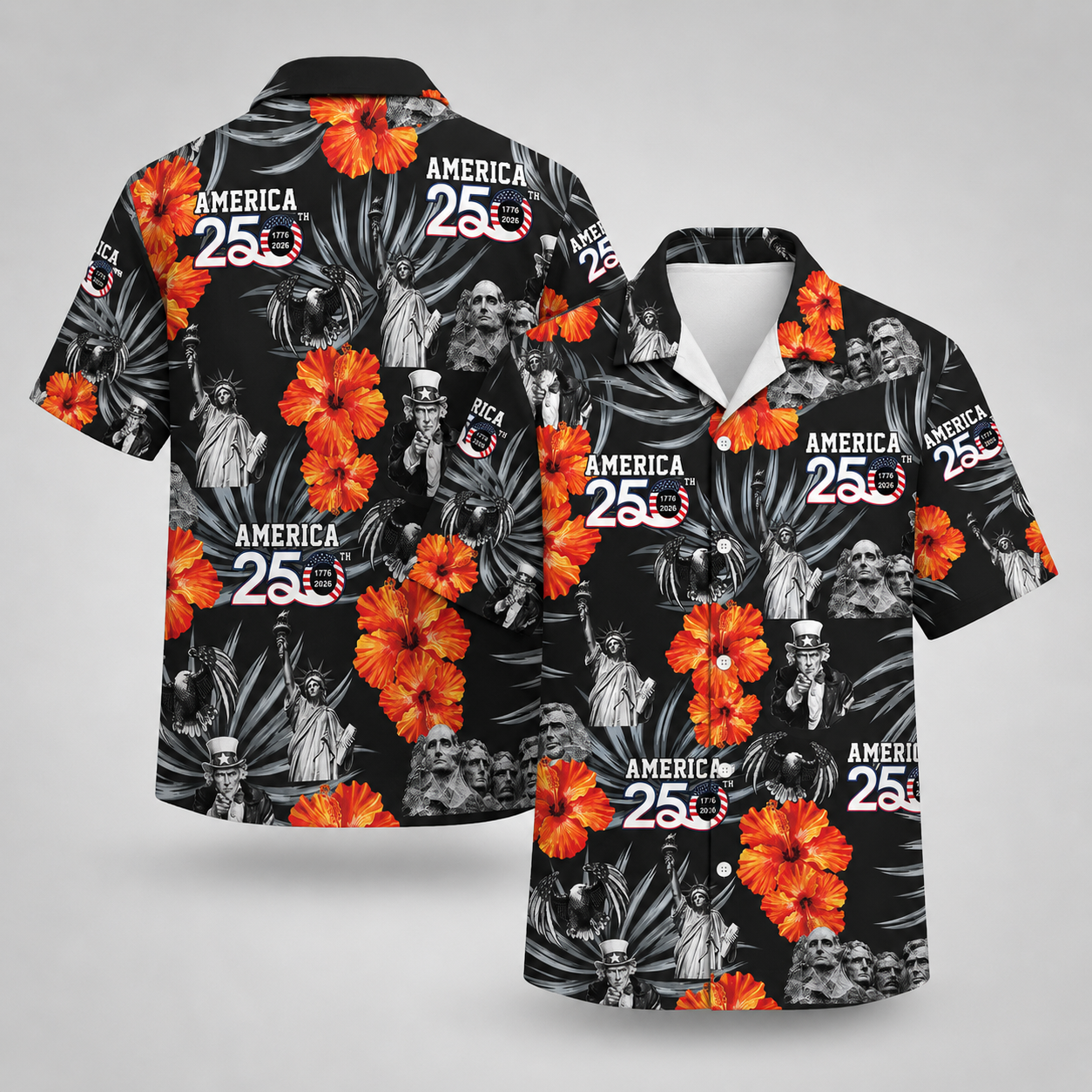 Mount Rushmore Statue of Liberty Floral - USA 250th Anniversary Hawaiian Shirt