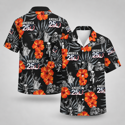 Mount Rushmore Statue of Liberty Floral - USA 250th Anniversary Hawaiian Shirt
