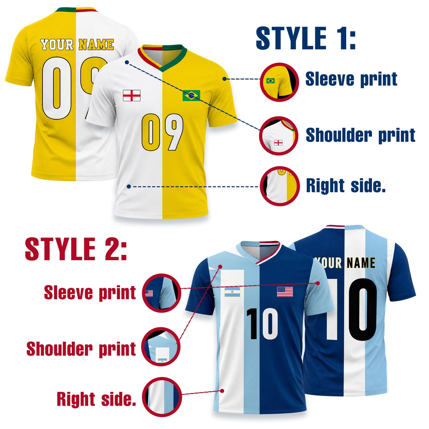Personalized Half & Half Argentina USA Split Soccer Jersey