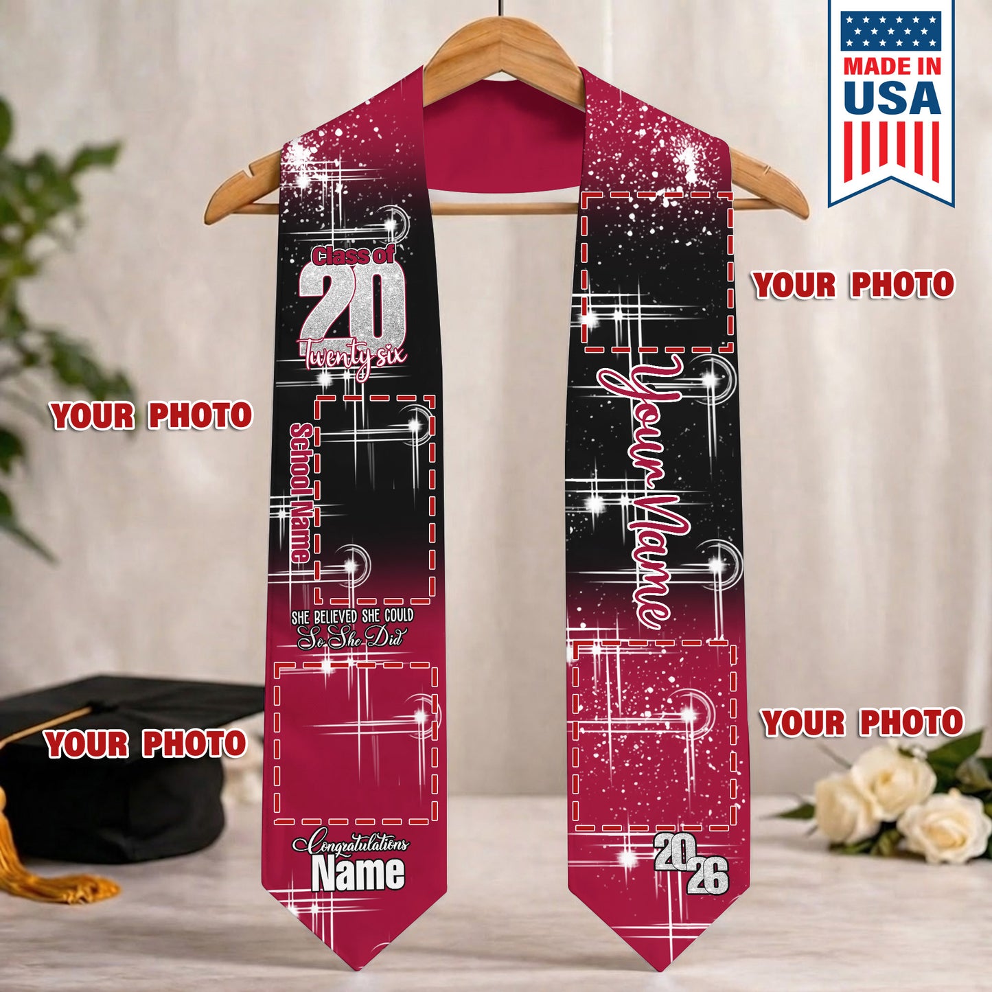 Custom Name & Photo She Believed She Could Graduation Stoles