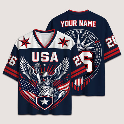Personalized USA Eagle Football Jersey – Custom Name & Number Patriotic Mesh V-Neck Shirt