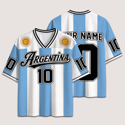 Argentina Football Jersey - Custom Name & Number Patriotic Mesh V-Neck Shirt