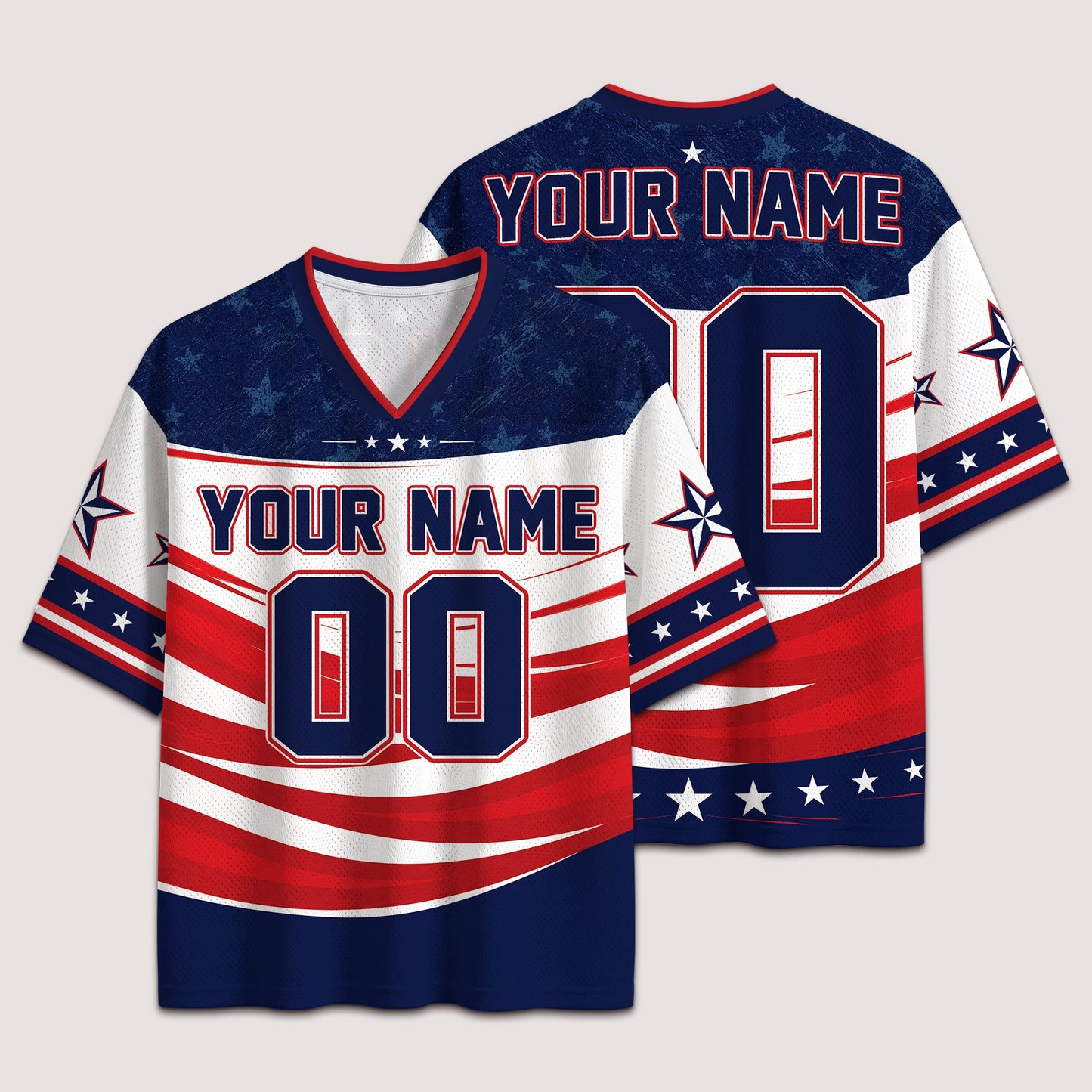 USA Patriotic Football Jersey - Custom Name & Number Patriotic Mesh V-Neck Shirt
