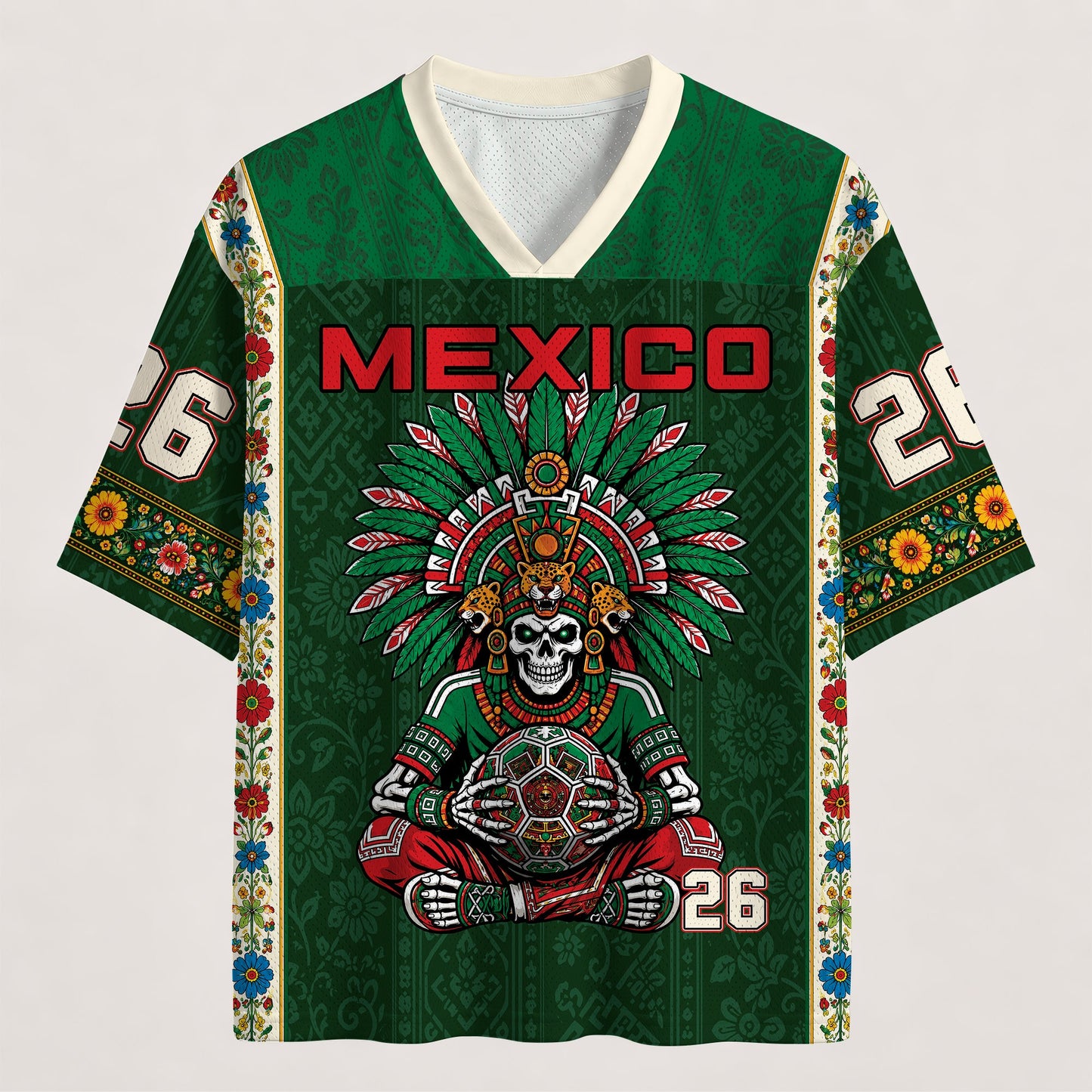 Mexico Football Jersey - Custom Name & Number Patriotic Mesh V-Neck Shirt