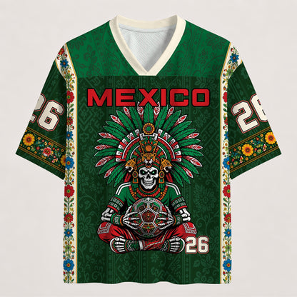 Mexico Football Jersey - Custom Name & Number Patriotic Mesh V-Neck Shirt