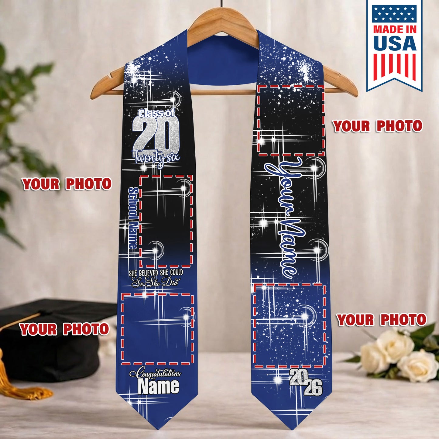 Custom Name & Photo She Believed She Could Graduation Stoles