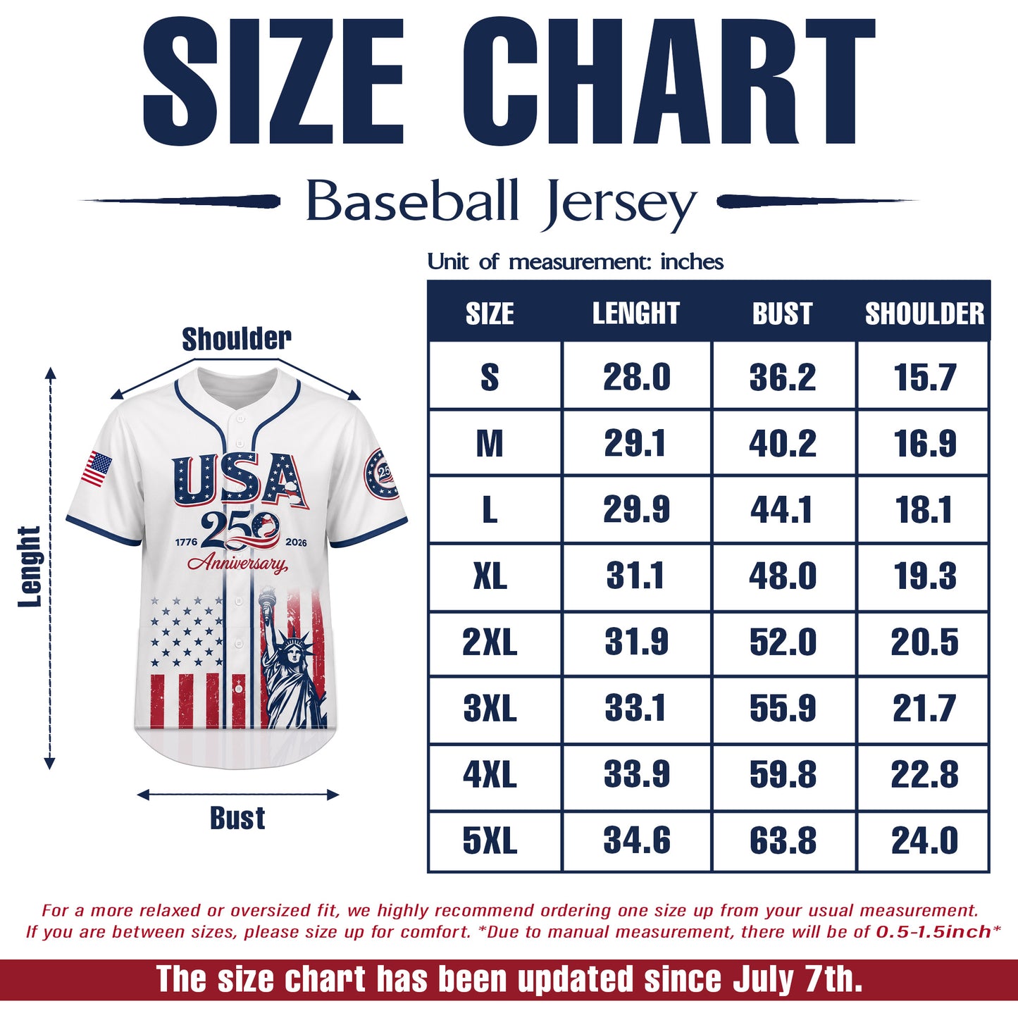 Personalized America 250 Years Patriotic - USA 250th Anniversary Baseball Jersey