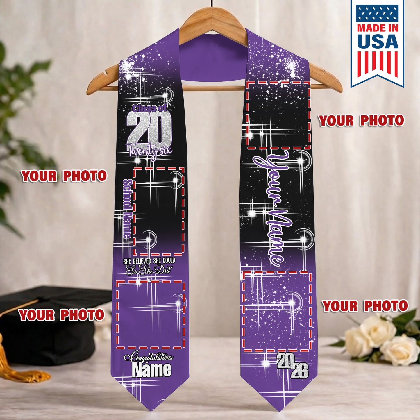 Custom Name & Photo She Believed She Could Graduation Stoles