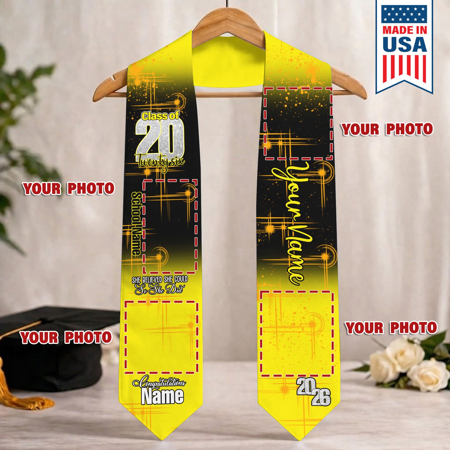 Custom Name & Photo She Believed She Could Graduation Stoles