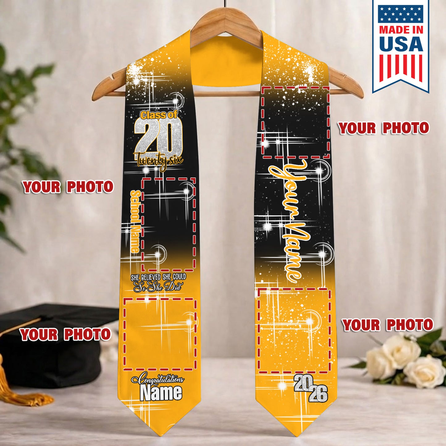 Custom Name & Photo She Believed She Could Graduation Stoles