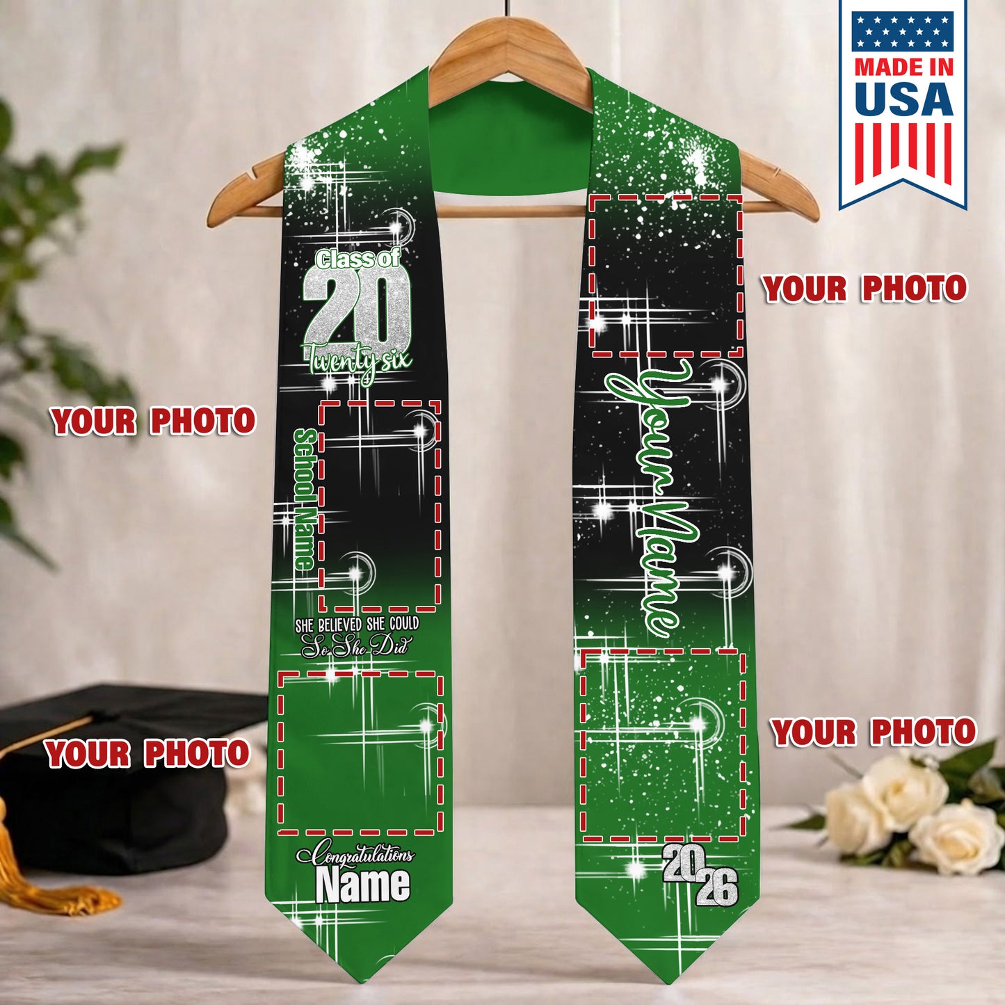 Custom Name & Photo She Believed She Could Graduation Stoles