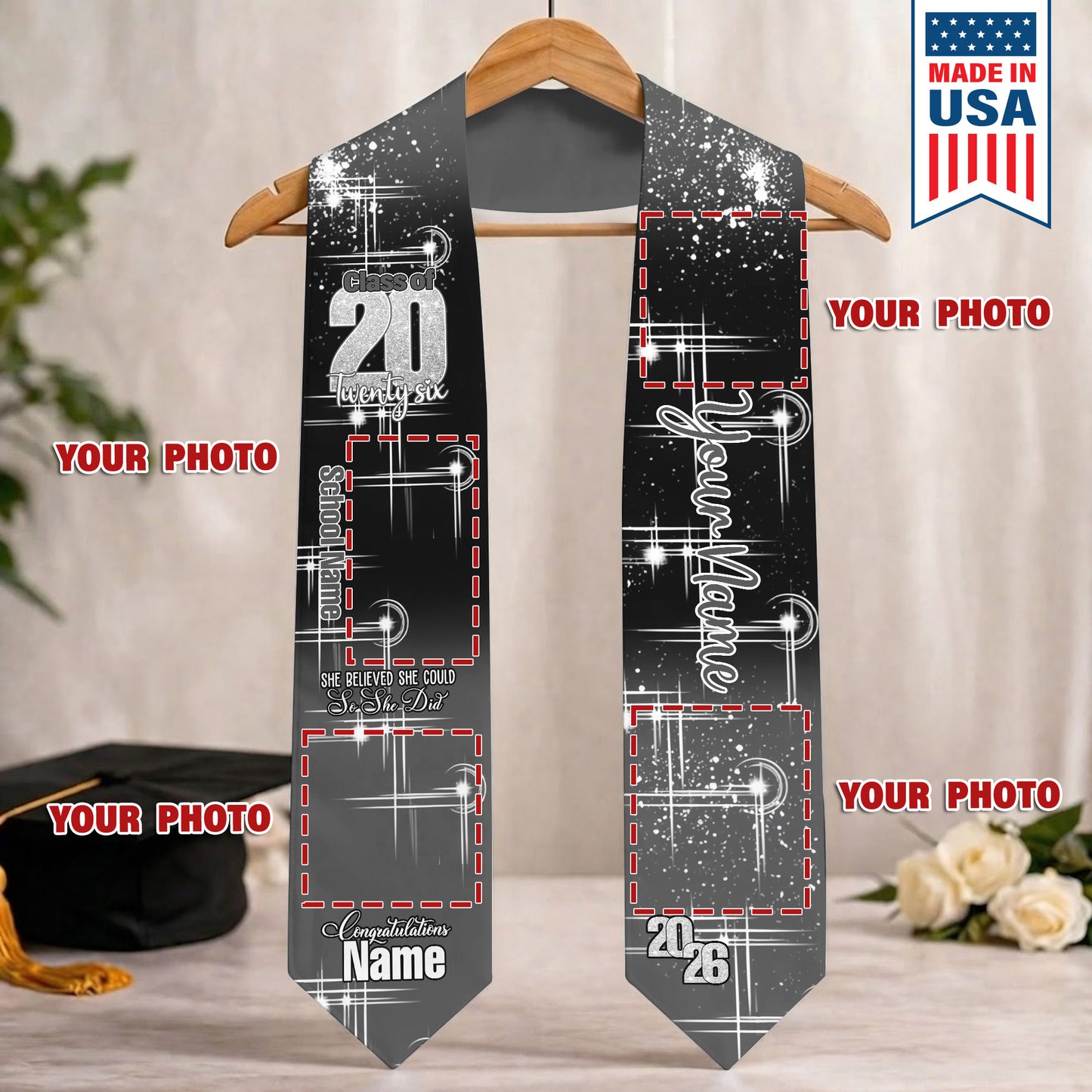 Custom Name & Photo She Believed She Could Graduation Stoles