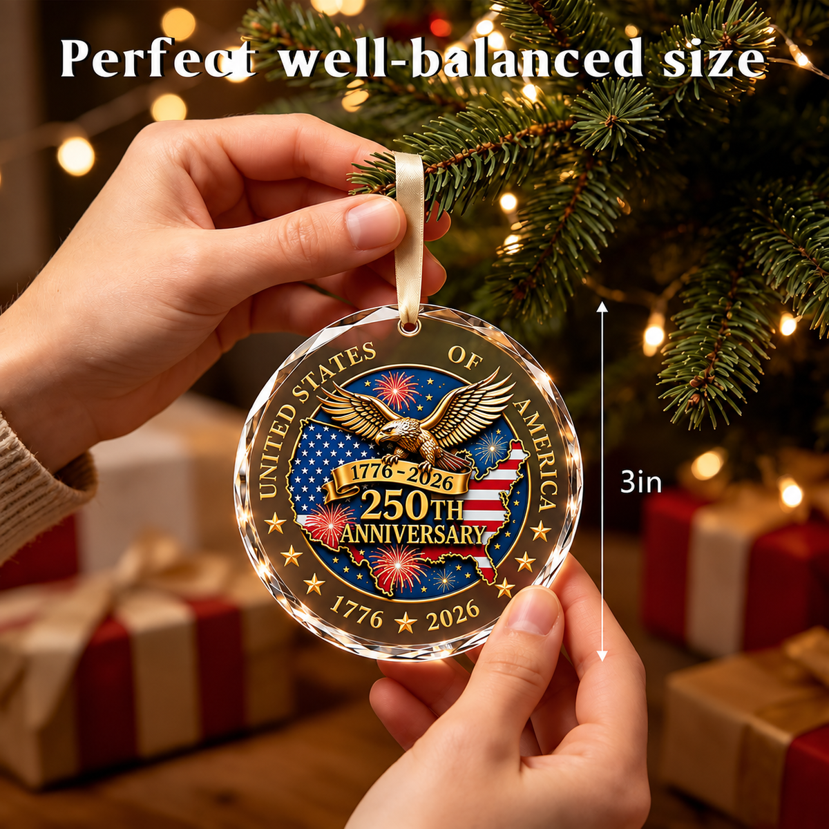 250 Anniversary USA Ornament - Acrylic Patriotic Christmas Ornament