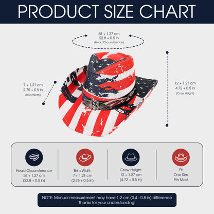 Patriotic Western USA Flag Paper Braid Cowboy Hat - USA 250th Anniversary Fedora Hat