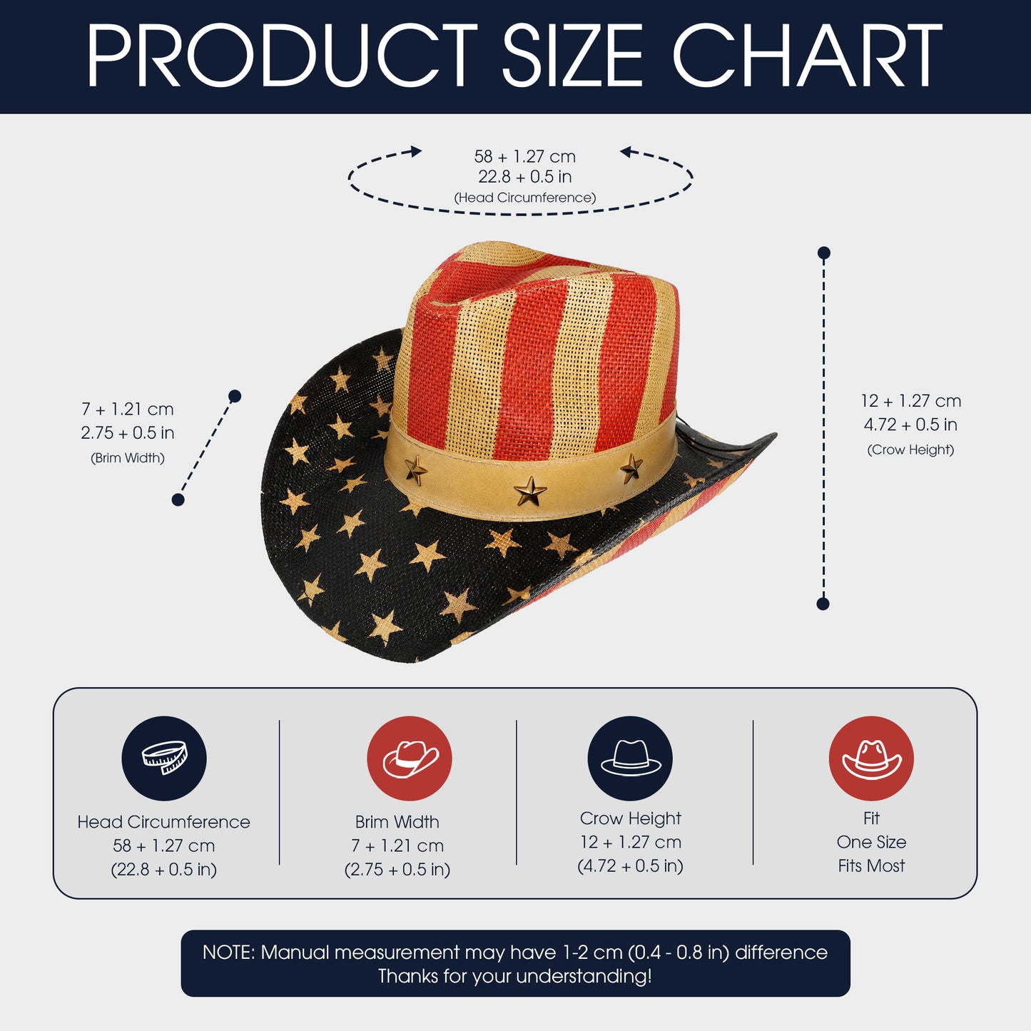 Western America Flag Vintage Cowboy Hat- USA Patriotic Fedora Hat