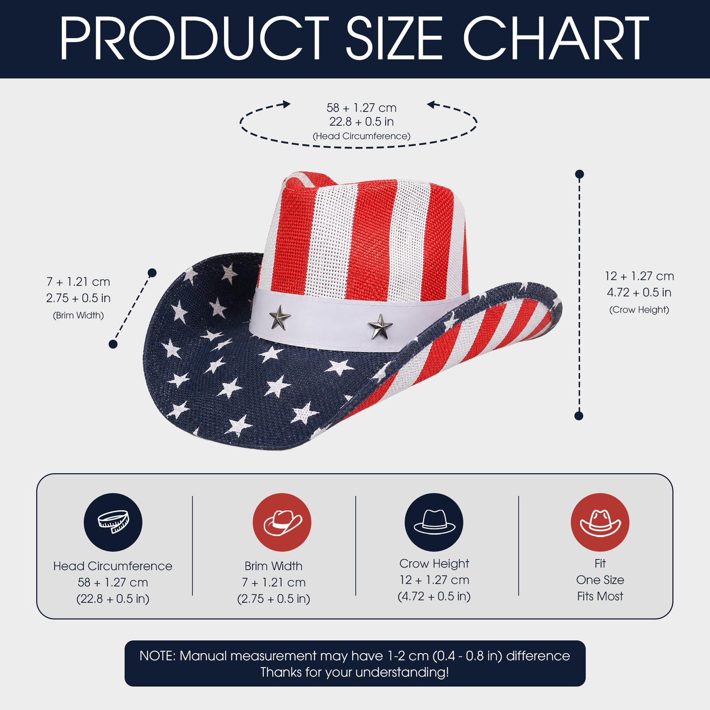 Western America Flag Vintage Cowboy Hat- USA Patriotic Fedora Hat