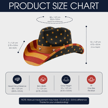 Western America Flag Stars & Stripes Cowboy Hat- USA Patriotic Fedora Hat
