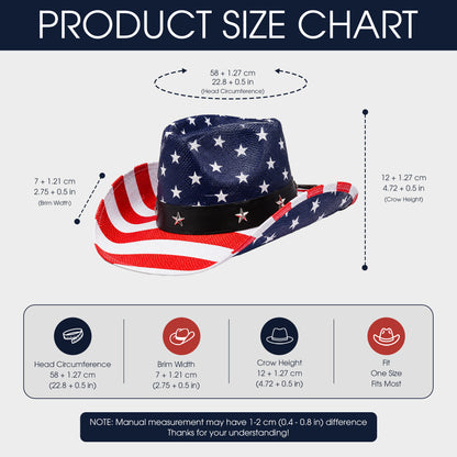 Western America Flag Stars & Stripes Cowboy Hat- USA Patriotic Fedora Hat