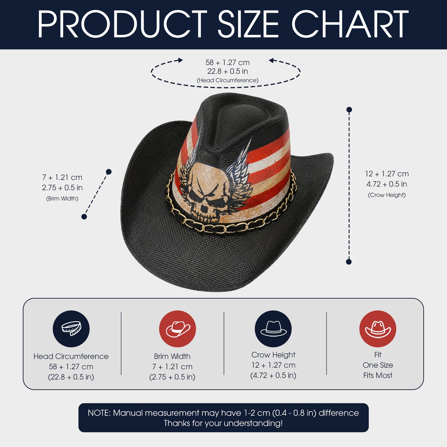 Skull Wing Western Style Unisex Cowboy Hat - USA 250th Anniversary Fedora Hat