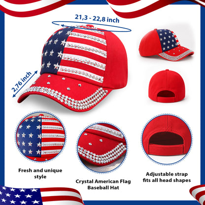 American Flag Rhinestone Bling 250th Anniversary Baseball Cap – Patriotic USA Hat