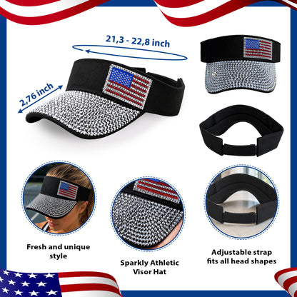 American Flag Sparkling Rhinestone Sun Visor Hat for 4th July – Patriotic Hat