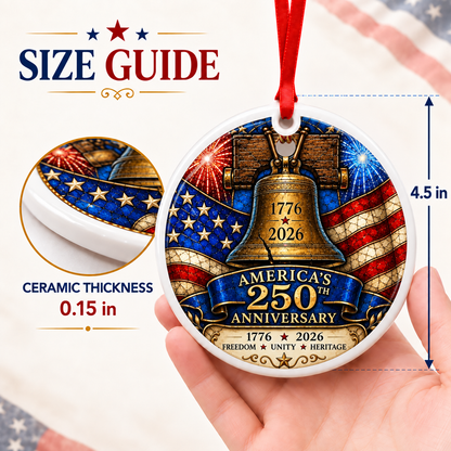 America 250th Anniversary Ornament - Liberty Bell Patriotic Flag Decor